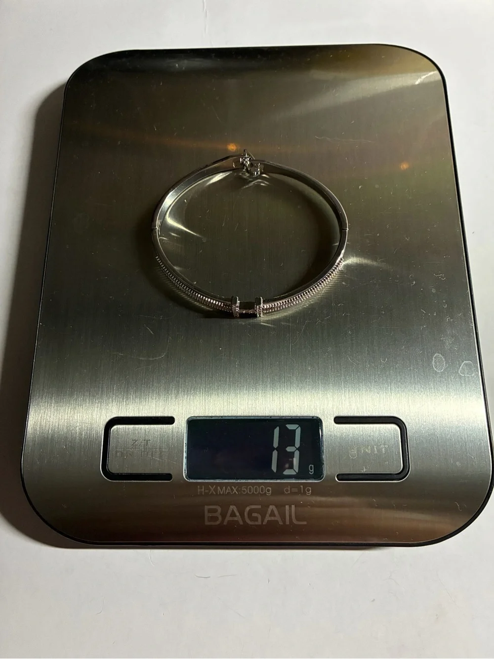 Silver Crystal H Accent Hinged Bangle Bracelet